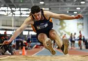 22 January 2022; Jack Forde of St Killian's AC, Wexford, competing in the long jump event of the junior men's heptathlon during the Irish Life Health Indoor Combined Events All Ages at TUS in Athlone, Westmeath. Photo by Sam Barnes/Sportsfile
