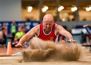 22 January 2022; David Courtney of Ennis Track AC, Clare, competing in the long jump event of the masters 50-59 men's pentathlon during the Irish Life Health Indoor Combined Events All Ages at TUS in Athlone, Westmeath. Photo by Sam Barnes/Sportsfile