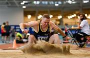 22 January 2022; Mark McConnell of Omagh Harriers, Tyrone, competing in the long jump event of the masters 35-49 men's pentathlon during the Irish Life Health Indoor Combined Events All Ages at TUS in Athlone, Westmeath. Photo by Sam Barnes/Sportsfile