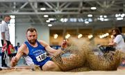22 January 2022; Paschal Halley of Waterford AC, competing in the long jump event of the masters 50-59 men's pentathlon during the Irish Life Health Indoor Combined Events All Ages at TUS in Athlone, Westmeath. Photo by Sam Barnes/Sportsfile