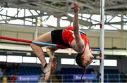 22 January 2022; Saidhbhe Byrne of Enniscorthy AC, Wexford, competing in the high jump event of the junior women's pentathlon during the Irish Life Health Indoor Combined Events All Ages at TUS in Athlone, Westmeath. Photo by Sam Barnes/Sportsfile