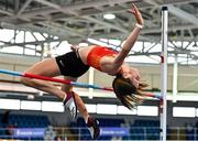 22 January 2022; Louise King of St Colmans South Mayo AC, competing in the high jump event of the senior women's pentathlon during the Irish Life Health Indoor Combined Events All Ages at TUS in Athlone, Westmeath. Photo by Sam Barnes/Sportsfile