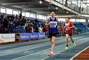 22 January 2022; Mark Wilkinson of Finn Valley AC, Donegal, competing in the 800m event of the under-14 boy's pentathlon during the Irish Life Health Indoor Combined Events All Ages at TUS in Athlone, Westmeath. Photo by Sam Barnes/Sportsfile