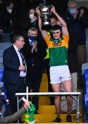 22 January 2022; Kerry captain Seán O'Shea lifts the cup after his side's victory in the McGrath Cup Final match between Kerry and Cork at Fitzgerald Stadium in Killarney, Kerry. Photo by Piaras Ó Mídheach/Sportsfile