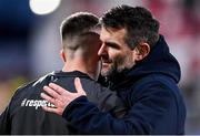 22 January 2022; Ulster defence coach Jared Payne, right, and James Hume before the Heineken Champions Cup Pool A match between Ulster and Clermont Auvergne at Kingspan Stadium in Belfast. Photo by Ramsey Cardy/Sportsfile