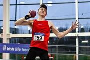 22 January 2022; Fintan Dewhirst of Tír Chonaill AC, Donegal, competing in the shot put event of the youth men's heptathlon during the Irish Life Health Indoor Combined Events All Ages at TUS in Athlone, Westmeath. Photo by Sam Barnes/Sportsfile