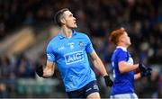 22 January 2022; Brian Fenton of Dublin celebrates after scoring a second half point during the O'Byrne Cup Final match between Dublin and Laois at Netwatch Cullen Park in Carlow. Photo by Daire Brennan/Sportsfile