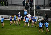 22 January 2022; Brian Fenton of Dublin rises highest to clear the ball near the end of the O'Byrne Cup Final match between Dublin and Laois at Netwatch Cullen Park in Carlow. Photo by Daire Brennan/Sportsfile