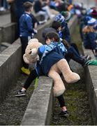 22 January 2022; Dublin supporter Róisn McCarthy, aged 7, from Tallaght, Co Dublin, with her teddy Chadwick, during the O'Byrne Cup Final match between Dublin and Laois at Netwatch Cullen Park in Carlow. Photo by Daire Brennan/Sportsfile
