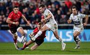 22 January 2022; JJ Hanrahan of ASM Clermont Auvergne in action against Nathan Doak of Ulster during the Heineken Champions Cup Pool A match between Ulster and Clermont Auvergne at Kingspan Stadium in Belfast. Photo by Ramsey Cardy/Sportsfile