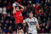 22 January 2022; Duane Vermeulen of Ulster wins possession in the lineout against Paul Jedrasiak of ASM Clermont Auvergne during the Heineken Champions Cup Pool A match between Ulster and Clermont Auvergne at Kingspan Stadium in Belfast. Photo by Ramsey Cardy/Sportsfile