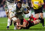 22 January 2022; Alivereti Raka of ASM Clermont Auvergne is tackled by Marcus Rea of Ulster during the Heineken Champions Cup Pool A match between Ulster and Clermont Auvergne at Kingspan Stadium in Belfast. Photo by Ramsey Cardy/Sportsfile