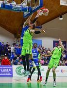 22 January 2022; Cian Heaphy of Coughlan C&S Neptune dunks the ball over the head of Nikola Roso of Garvey's Tralee Warriors during the InsureMyHouse.ie Pat Duffy Men’s National Cup Final match between C&S Neptune, Cork, and Garvey's Warriors Tralee, Kerry, at National Basketball Arena in Tallaght, Dublin. Photo by Brendan Moran/Sportsfile