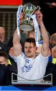 22 January 2022; Monaghan captain Ryan Wylie lifts the cup after the Dr McKenna Cup Final match between Donegal and Monaghan at O'Neill's Healy Park in Omagh, Tyrone. Photo by Oliver McVeigh/Sportsfile
