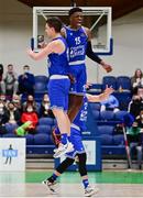22 January 2022; Miles Washington of Coughlan C&S Neptune, right, celebrates with teammate Roy Downey after scoring a dunk during the InsureMyHouse.ie Pat Duffy Men’s National Cup Final match between C&S Neptune, Cork, and Garvey's Warriors Tralee, Kerry, at National Basketball Arena in Tallaght, Dublin. Photo by Brendan Moran/Sportsfile