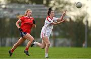 16 January 2022; Aoife Burns of Donaghmoyne in action against Katelyn Mee of Kilkerrin-Clonberne during the 2021 currentaccount.ie LGFA All-Ireland Senior Club Championship Semi-Final match between Kilkerrin-Clonberne and Donaghmoyne at Kilkerrin-Clonberne GAA in Clonberne, Galway. Photo by Sam Barnes/Sportsfile