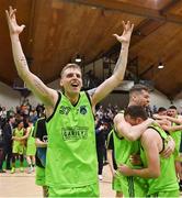 22 January 2022; Ronalds Elksnis of Garvey's Tralee Warriors celebrates after the InsureMyHouse.ie Pat Duffy Men’s National Cup Final match between C&S Neptune, Cork, and Garvey's Warriors Tralee, Kerry, at National Basketball Arena in Tallaght, Dublin. Photo by Brendan Moran/Sportsfile