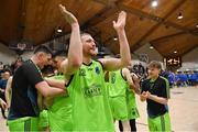 22 January 2022; Daniel Jokubaitis of Garvey's Tralee Warriors celebrates after the InsureMyHouse.ie Pat Duffy Men’s National Cup Final match between C&S Neptune, Cork, and Garvey's Warriors Tralee, Kerry, at National Basketball Arena in Tallaght, Dublin. Photo by Brendan Moran/Sportsfile