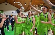 22 January 2022; Garvey's Warriors Tralee captain Fergal O'Sullivan celebrates with the cup after the InsureMyHouse.ie Pat Duffy Men’s National Cup Final match between C&S Neptune, Cork, and Garvey's Warriors Tralee, Kerry, at National Basketball Arena in Tallaght, Dublin. Photo by Brendan Moran/Sportsfile