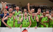22 January 2022; The Garvey's Warriors Tralee team celebrate with the cup after the InsureMyHouse.ie Pat Duffy Men’s National Cup Final match between C&S Neptune, Cork, and Garvey's Warriors Tralee, Kerry, at National Basketball Arena in Tallaght, Dublin. Photo by Brendan Moran/Sportsfile