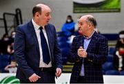 22 January 2022; Basketball Ireland president PJ Reidy, left, and chairman of the board of Basketball Ireland Paul McDevitt after the InsureMyHouse.ie IWA Cup final match between Killester BC, Dublin, and Rebel Wheelers, Cork, at National Basketball Arena in Tallaght, Dublin. Photo by Brendan Moran/Sportsfile