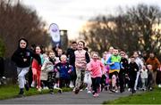 23 January 2022; Parkrun Ireland in partnership with Vhi, expanded their range of junior events to 24 with the introduction of the Mellowes junior parkrun in Dublin on Sunday morning. Junior parkruns are 2km long and cater for 4 to 14-year olds, free of charge providing a fun and safe environment for children to enjoy exercise. To register for a parkrun near you visit www.parkrun.ie. Pictured are participants at the start of the parkrun. Photo by Ben McShane/Sportsfile