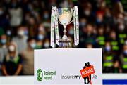 22 January 2022; A general view of the Pat Duffy cup before the InsureMyHouse.ie Pat Duffy Men’s National Cup Final match between C&S Neptune, Cork, and Garvey's Warriors Tralee, Kerry, at National Basketball Arena in Tallaght, Dublin. Photo by Brendan Moran/Sportsfile