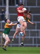 22 January 2022; Colm O’Callaghan of Cork in action against Kerry players Paul Murphy, left, and Adrian Spillane during the McGrath Cup Final match between Kerry and Cork at Fitzgerald Stadium in Killarney, Kerry. Photo by Piaras Ó Mídheach/Sportsfile