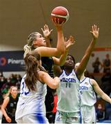 23 January 2022; Hannah Collins of Portlaoise Panthers in action against Illanna Fitzgerald and Bami Olukovode of Waterford Wildcats during the InsureMyHouse.ie U20 Women's National Cup Final match between Portlaoise Panthers, Laois, and Waterford Wildcats, Waterford, at National Basketball Arena in Tallaght, Dublin. Photo by Brendan Moran/Sportsfile
