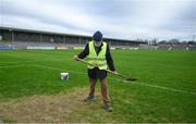23 January 2022; Cusack Park groundsman Michael Maher at work before the 2022 Co-op Superstores Munster Hurling Cup Final match between Limerick and Clare at Cusack Park in Ennis, Clare. Photo by Ray McManus/Sportsfile