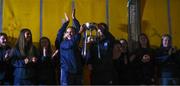 22 January 2022; Joint captains, Amy Barrett, left, and Mairéad Scanlon, are introduced when members of the Scarriff Ogonnelloe Camogie team, who won the Munster Senior Camogie Final, returned to Scarriff in Clare. Photo by Ray McManus/Sportsfile
