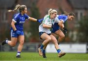 23 January 2022; Nicole Owens of St Sylvester's in action against Niamh McManus, left, and Courteney Murphy of Kinawley Brian Boru's during the 2021 currentaccount.ie All-Ireland Ladies Intermediate Club Football Championship Semi-Final match between St Sylvester's, Dublin and Kinawley Brian Boru's, Fermanagh at St Sylvester's GAA Club in Dublin. Photo by Daire Brennan/Sportsfile