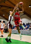 23 January 2022; Jah-Leah Ellis of Griffith College Templeogue in action against Aine McDonagh of NUIG Mystics during the InsureMyHouse.ie Women’s Division One National Cup Final match between Griffith College Templeogue, Dublin, and NUIG Mystics, Galway, at National Basketball Arena in Tallaght, Dublin. Photo by Brendan Moran/Sportsfile