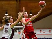 23 January 2022; Berta Rodriguez Carrera of Griffith College Templeogue in action against Alison Blaney of NUIG Mystics during the InsureMyHouse.ie Women’s Division One National Cup Final match between Griffith College Templeogue, Dublin, and NUIG Mystics, Galway, at National Basketball Arena in Tallaght, Dublin. Photo by Brendan Moran/Sportsfile