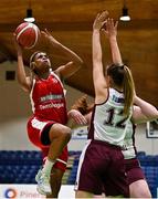 23 January 2022; Jah-Leah Ellis of Griffith College Templeogue in action against Courtney Cecere of NUIG Mystics during the InsureMyHouse.ie Women’s Division One National Cup Final match between Griffith College Templeogue, Dublin, and NUIG Mystics, Galway, at National Basketball Arena in Tallaght, Dublin. Photo by Brendan Moran/Sportsfile