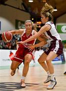23 January 2022; Lynn Tunnah of Griffith College Templeogue in action against Alison Blaney of NUIG Mystics during the InsureMyHouse.ie Women’s Division One National Cup Final match between Griffith College Templeogue, Dublin, and NUIG Mystics, Galway, at National Basketball Arena in Tallaght, Dublin. Photo by Brendan Moran/Sportsfile