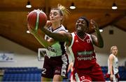 23 January 2022; Akeema Richards of Griffith College Templeogue and Courtney Cecere of NUIG Mystics contests a loose ball during the InsureMyHouse.ie Women’s Division One National Cup Final match between Griffith College Templeogue, Dublin, and NUIG Mystics, Galway, at National Basketball Arena in Tallaght, Dublin. Photo by Brendan Moran/Sportsfile