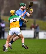 23 January 2022; Fergal Whitely of Dublin in action against Jack Screeney of Offaly during the Walsh Cup Group A match between Offaly and Dublin at St Brendan's Park in Birr, Offaly. Photo by Matt Browne/Sportsfile