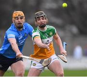 23 January 2022; Adrian Cleary of Offaly in action against Ronan Hayes of Dublin during the Walsh Cup Group A match between Offaly and Dublin at St Brendan's Park in Birr, Offaly. Photo by Matt Browne/Sportsfile