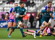 23 January 2022; Connacht captain Jarrad Butler, supported by teammate Conor Oliver, right, on his way to scoring his side's fourth try during the Heineken Champions Cup Pool A match between Stade Francais Paris and Connacht at Stade Jean Bouin in Paris, France. Photo by Seb Daly/Sportsfile