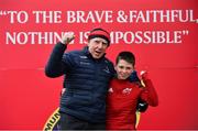 23 January 2022; Munster supporters Paddy Corkery, left, and his grandson Tiernan Corkery,  aged, 10, both from Ballincollig in Cork, before the Heineken Champions Cup Pool B match between Munster and Wasps at Thomond Park in Limerick. Photo by Sam Barnes/Sportsfile
