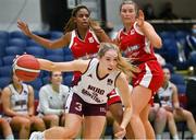 23 January 2022; Kara McCleane of NUIG Mystics in action against Jah-Leah Ellis and Lynn Tunnah of Griffith College Templeogue during the InsureMyHouse.ie Women’s Division One National Cup Final match between Griffith College Templeogue, Dublin, and NUIG Mystics, Galway, at National Basketball Arena in Tallaght, Dublin. Photo by Brendan Moran/Sportsfile