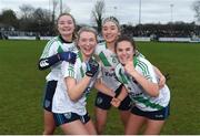 23 January 2022; St Sylvester's players, left to right, Katie O'Sullivan, Gráinne McGinty, Danielle Lawless and Kate Sullivan, celebrate after the 2021 currentaccount.ie All-Ireland Ladies Intermediate Club Football Championship Semi-Final match between St Sylvester's, Dublin and Kinawley Brian Boru's, Fermanagh at St Sylvester's GAA Club in Dublin. Photo by Daire Brennan/Sportsfile
