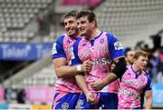 23 January 2022; Paul Gabrillagues, left, and Mathieu de Giovanni of Stade Francais Paris after their side's victory in the Heineken Champions Cup Pool A match between Stade Francais Paris and Connacht at Stade Jean Bouin in Paris, France. Photo by Seb Daly/Sportsfile