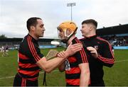 23 January 2022; Ballygunner players, from left, Shane O'Sullivan, Peter Hogan and Mark Kilgannon after their side's victory in  the AIB GAA Hurling All-Ireland Senior Club Championship Semi-Final match between Ballygunner, Waterford, and Slaughtneil, Derry, at Parnell Park in Dublin. Photo by Harry Murphy/Sportsfile