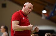 23 January 2022; Griffith College Templeogue head coach Mark Byrne during the InsureMyHouse.ie Women’s Division One National Cup Final match between Griffith College Templeogue, Dublin, and NUIG Mystics, Galway, at National Basketball Arena in Tallaght, Dublin. Photo by Brendan Moran/Sportsfile