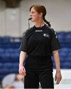 23 January 2022; Referee Emma Perry during the InsureMyHouse.ie Women’s Division One National Cup Final match between Griffith College Templeogue, Dublin, and NUIG Mystics, Galway, at National Basketball Arena in Tallaght, Dublin. Photo by Brendan Moran/Sportsfile