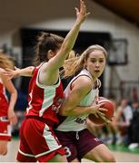 23 January 2022; Kara McCleane of NUIG Mystics in action against Lauren Darcy of Griffith College Templeogue during the InsureMyHouse.ie Women’s Division One National Cup Final match between Griffith College Templeogue, Dublin, and NUIG Mystics, Galway, at National Basketball Arena in Tallaght, Dublin. Photo by Brendan Moran/Sportsfile