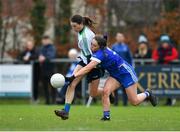 23 January 2022; Sinead Aherne of St Sylvester's in action against Eimear Keenan of Kinawley Brian Boru's during the 2021 currentaccount.ie All-Ireland Ladies Intermediate Club Football Championship Semi-Final match between St Sylvester's, Dublin and Kinawley Brian Boru's, Fermanagh at St Sylvester's GAA Club in Dublin. Photo by Daire Brennan/Sportsfile