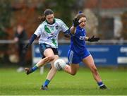 23 January 2022; Sinead Aherne of St Sylvester's in action against Eimear Keenan of Kinawley Brian Boru's during the 2021 currentaccount.ie All-Ireland Ladies Intermediate Club Football Championship Semi-Final match between St Sylvester's, Dublin and Kinawley Brian Boru's, Fermanagh at St Sylvester's GAA Club in Dublin. Photo by Daire Brennan/Sportsfile